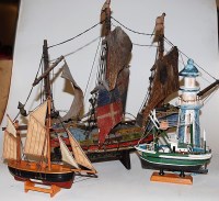 Lot 75 - A scratch-built wooden model of a three-masted...