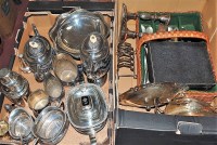 Lot 126 - Two boxes of miscellaneous silver plated wares,...
