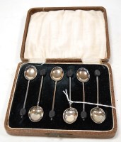 Lot 192 - A cased set of six silver coffee bean spoons