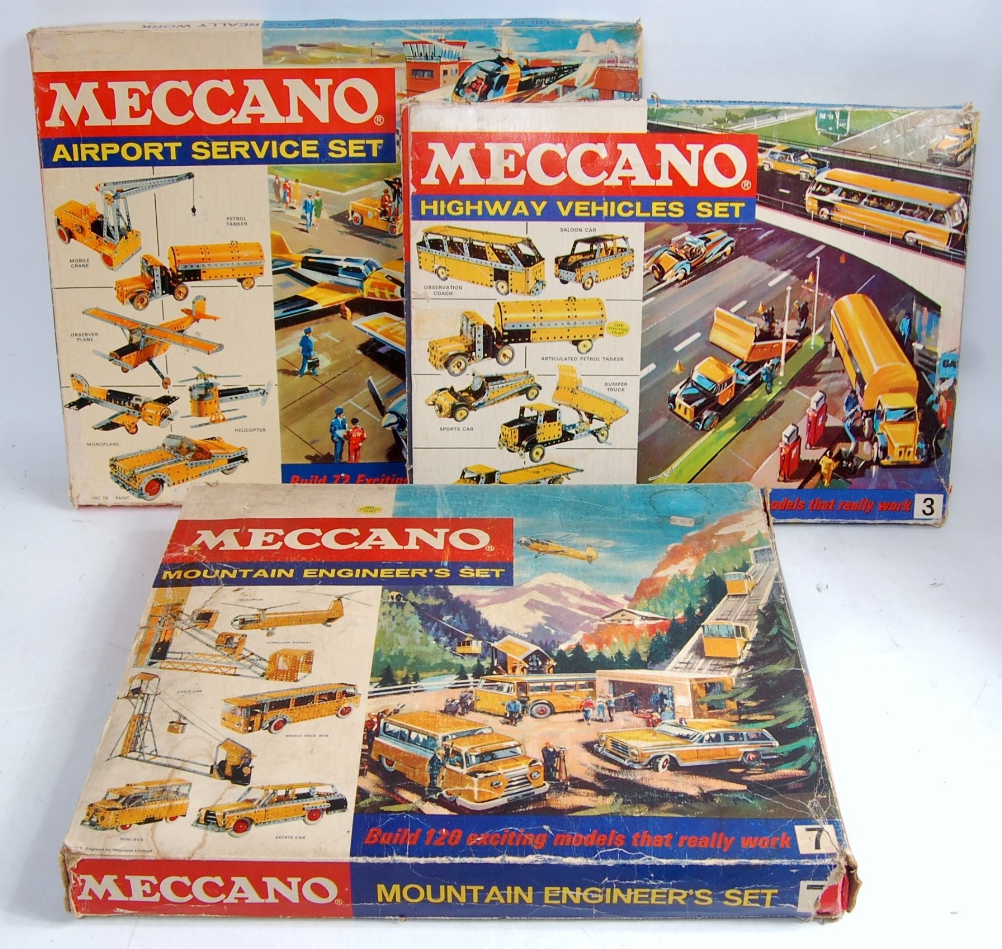 Lot 181 - Meccano 1960's theme sets Nos 3, 4 and 7 -
