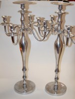 Lot 1 - A pair of modern polished metal five light...