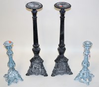 Lot 12 - A pair of reproduction cast metal candlesticks,...