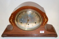 Lot 16 - A circa 1900 mahogany and inlaid mantel clock...
