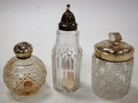 Lot 202 - A hobnail cut glass and silver topped dressing...