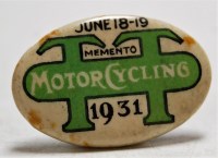 Lot 225 - A George V TT Motorcycling memento badge for...