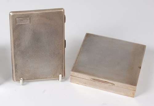 Lot 420 - A 1960s silver table cigarette box, of square...