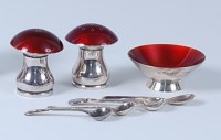Lot 444 - A Danish silver and red guilloche enamelled...