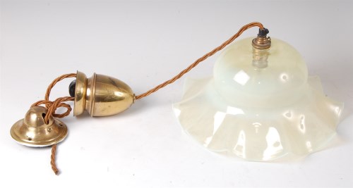 Lot 471 - An Art Nouveau tinted vaseline glass hanging...
