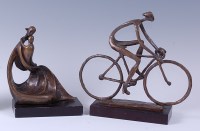 Lot 498 - A contemporary bronze model of a cyclist, of...