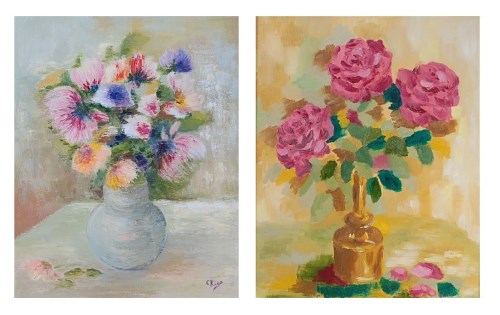 Lot 546 - C Rico - Still life flowers in a vase, oil on...