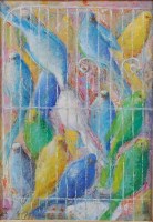 Lot 551 - Elizabeth Taggart (b.1943) - Canaries, oil on...