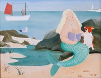 Lot 563 - Lesley Valentine - Mermaid with dog by...