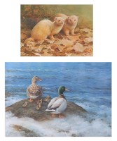 Lot 579 - Neil Cox (b.1955) - Ducks with ducklings on a...