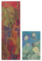 Lot 591 - Vee Wallace - Red Jungle, oil on paper,...