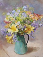 Lot 594 - Anne Cotterill (1933-2010) - Flowers in green...