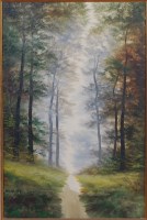 Lot 609 - Ettore Marinelli - Woodland path, oil on...