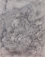 Lot 626 - Frank Lamb - In the trenches, pencil, signed...