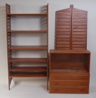 Lot 654 - A 1970s Ladderax teak modular wall unit,...