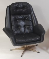 Lot 695 - A 1960s Danish black leather buttoned...