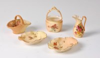Lot 1039 - A Royal Worcester blush ware miniature basket,...