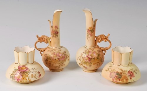 Lot 1042 - A matched pair of Royal Worcester blush ware...