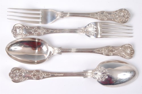 Lot 1085 - A set of thirteen silver dessert forks, in the...