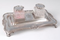 Lot 1089 - A Mappin & Webb silver desk-stand, having twin...