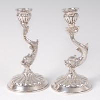 Lot 1091 - A pair of Continental silver candlesticks,...