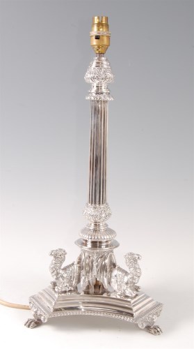 Lot 1106 - A Victorian silver plated lamp base by Walker...