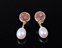 Lot 1203 - A pair of cultured pearl and copper druzy...