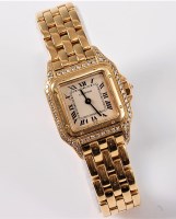 Lot 1205 - A lady's Cartier 18ct and diamond Panthere...