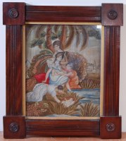 Lot 1239 - A 19th century woolwork and painted silk panel...