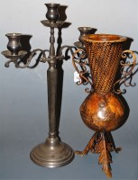Lot 58 - A large pewter three sconce table candelabra...