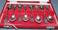 Lot 274 - A cased set of eight silver coffee spoons,...