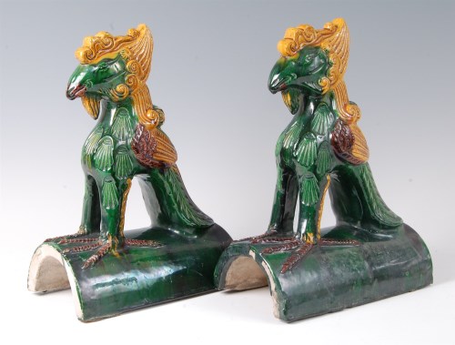 Lot 1 - A pair of Chinese majolica glazed stoneware...