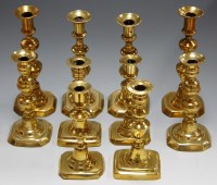 Lot 51 - Five pairs of Victorian and later turned brass...