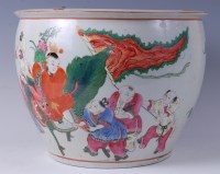 Lot 114 - A large Chinese stoneware fish bowl, enamel...
