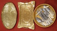 Lot 117 - An Arts & Crafts brass twin handled tray, of...