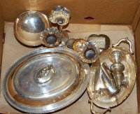 Lot 162 - A box of miscellaneous silver plated items, to...