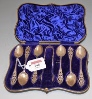 Lot 248 - A cased set of six Edwardian silver teaspoons...