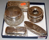 Lot 253 - Assorted silver topped dressing table jars and...
