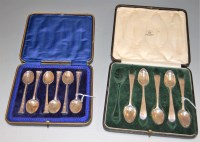 Lot 254 - A cased set of six silver coffee spoons, maker...