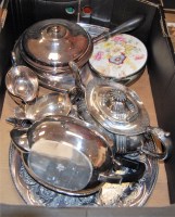 Lot 259 - A box of miscellaneous silver plated wares, to...