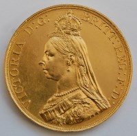 Lot 2105 - Great Britain, 1887 gold five pound coin,...
