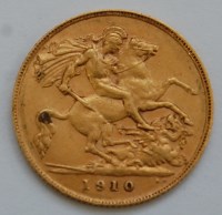 Lot 2120 - Great Britain, 1910 gold half sovereign,...