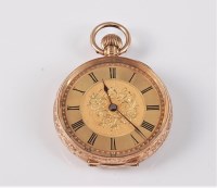 Lot 2533 - A '14k' open faced pocket watch, with black...