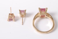 Lot 2551 - A pink topaz ring and matching earstuds, the...