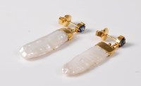 Lot 2587 - A pair of 18ct sapphire and keshi pearl...