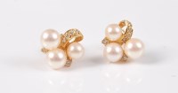 Lot 2588 - A pair of 18ct cultured pearl and diamond...