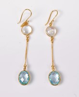 Lot 2611 - A pair of aquamarine and moonstone earrings,...